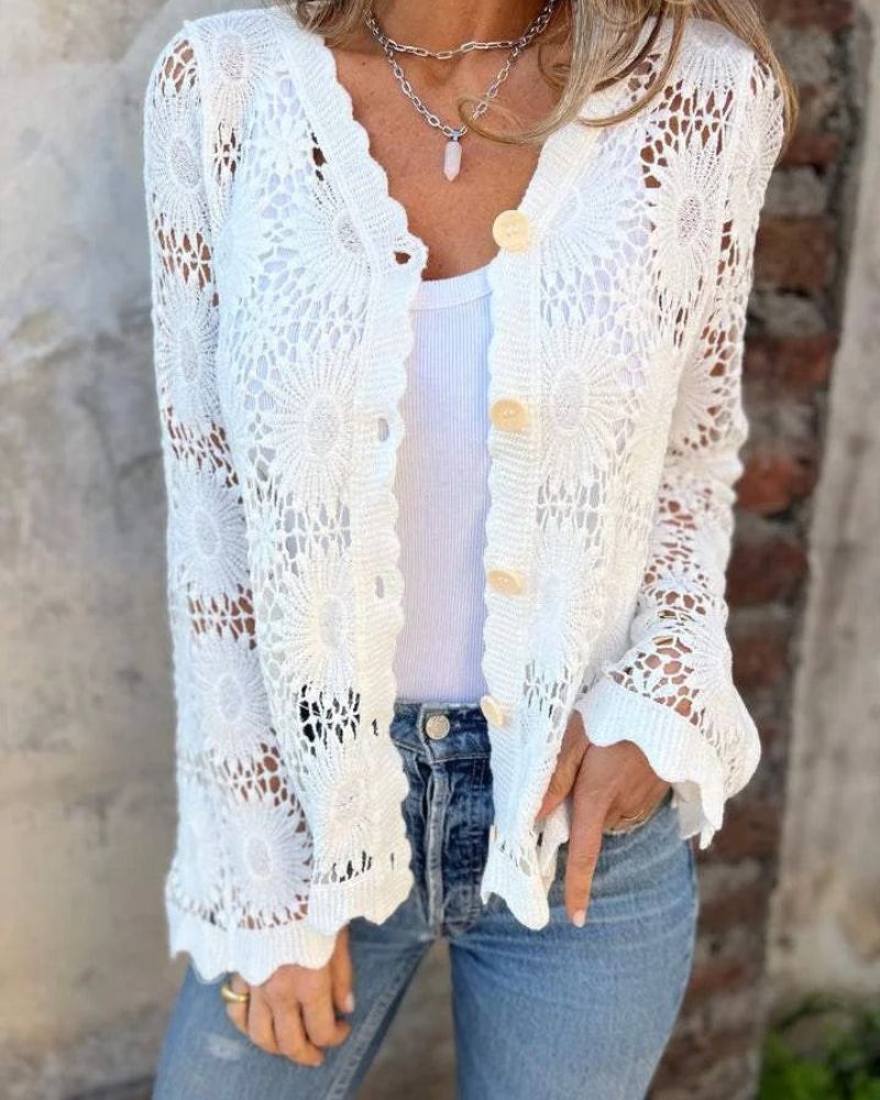 NALIE - Crochet Lace Button Cardigan